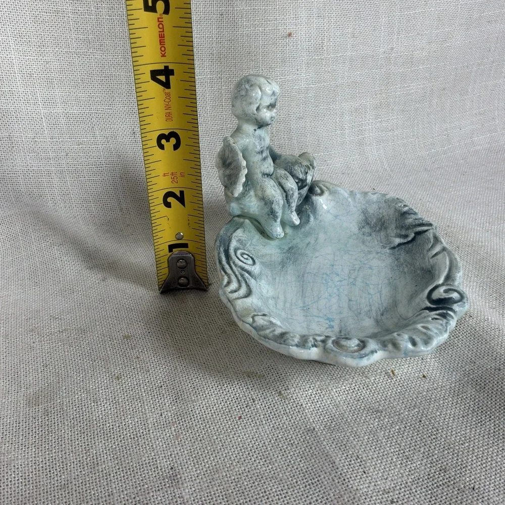 VINTAGE ENESCO Nautical Cherub Boy On Koi Fish Bathroom Soap/Trinket Dish E-4066